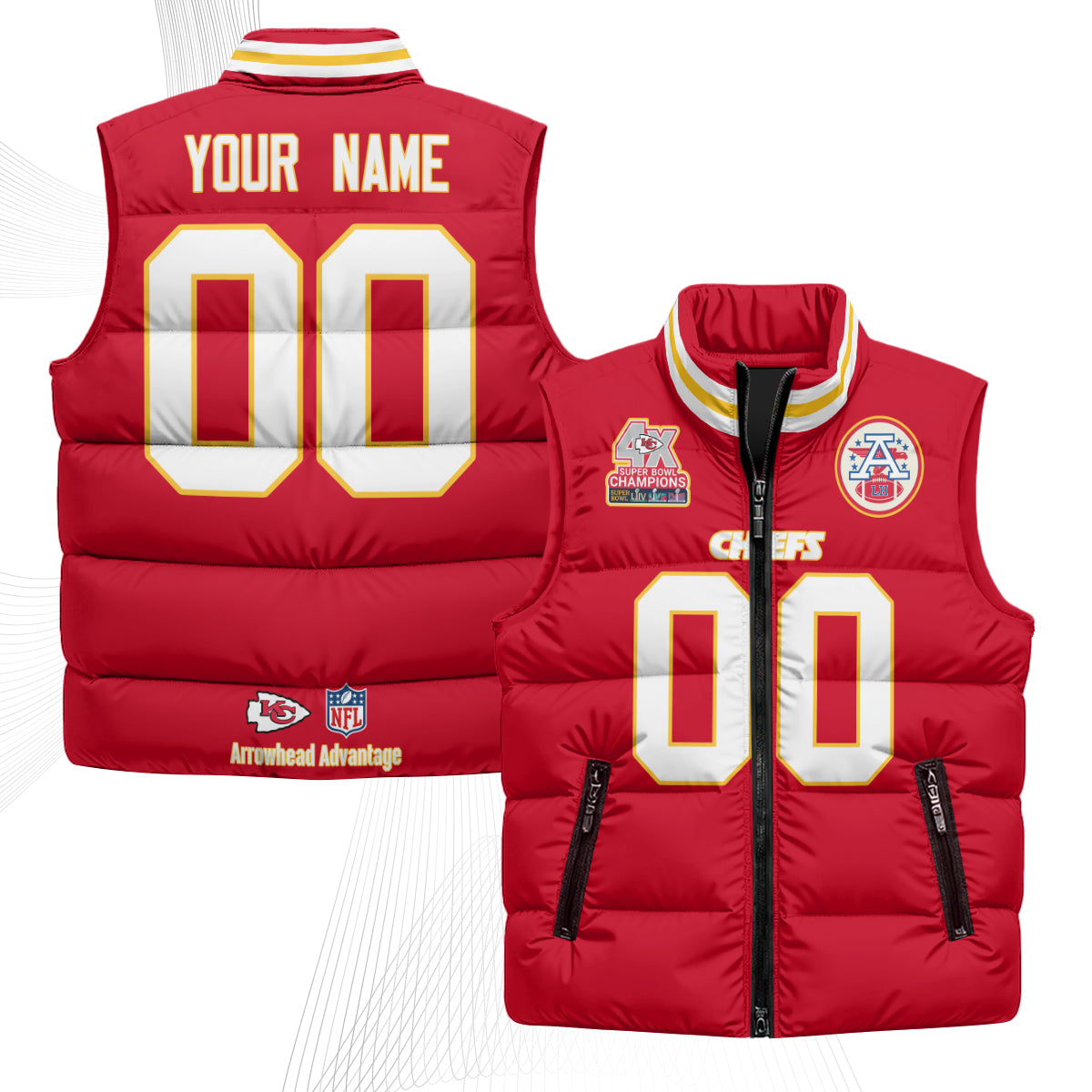 KC 4X Champs Gold Edition Custom Puffer Vest - Printed
