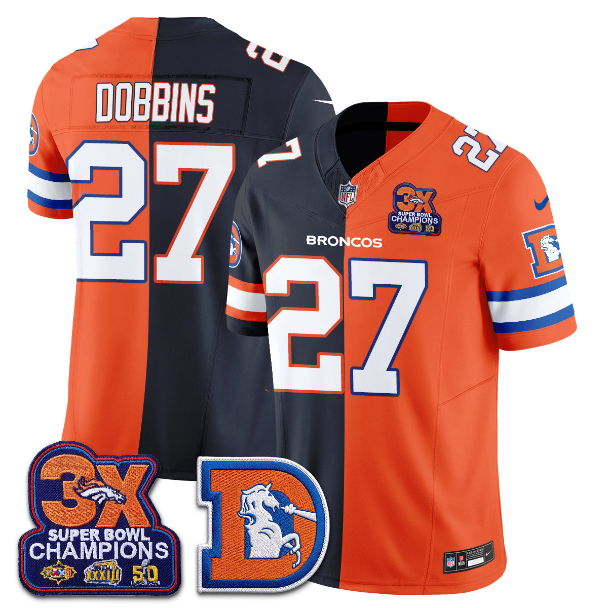 Denver Broncos Throwback Split Vapor Jersey - Stitched