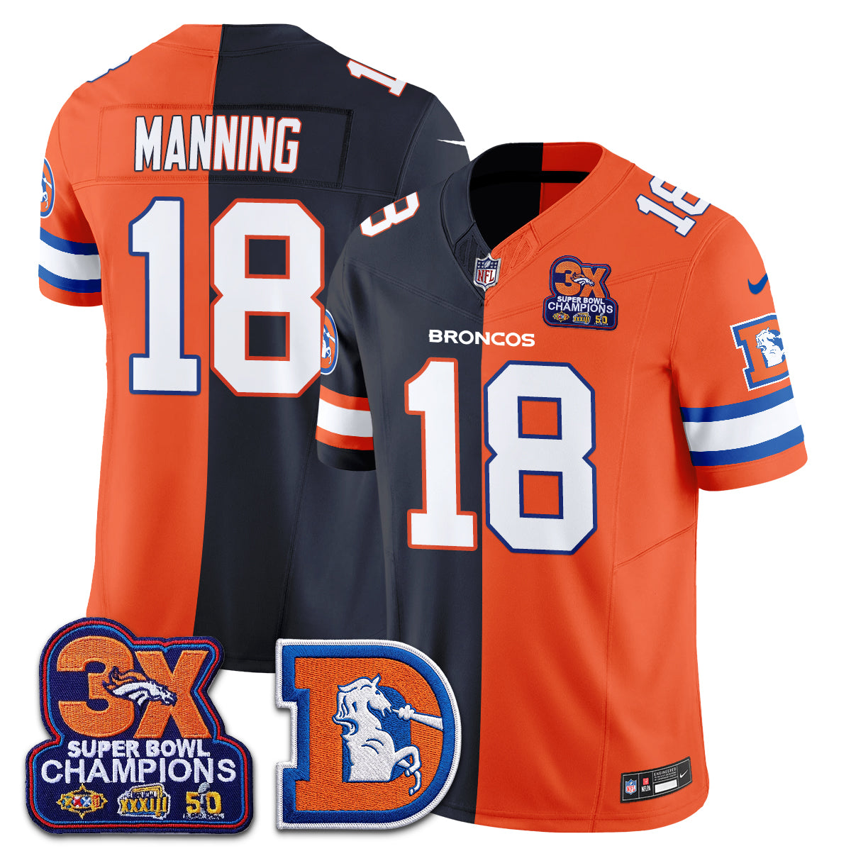 Denver Broncos Throwback Split Vapor Jersey - Stitched