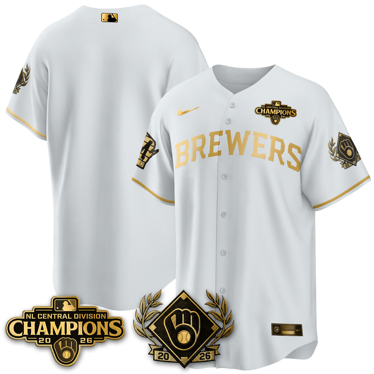 Milwaukee Brewers 2026 NL Division Champs Vapor Gold Jersey - Stitched