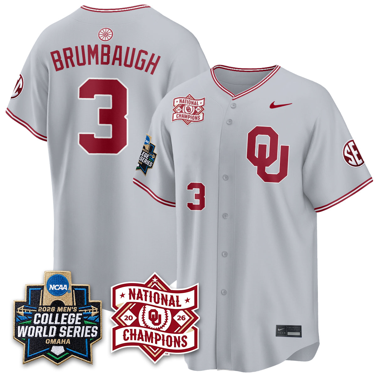 Oklahoma Sooners 2026 NCAA Baseball Men's College World Series Champions Vapor Jersey - Stitched