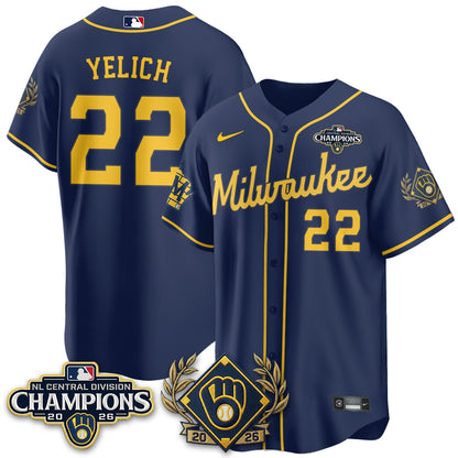 Milwaukee Brewers 2026 NL Division Champs Vapor Gold Jersey - Stitched