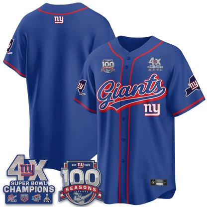NYG 4X Champs & 100 Anniversary Vapor Baseball Jersey V2- Stitched
