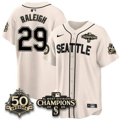 SEA Limited Throwback Cream Jersey - 50th Anniversary & AL West Division Champions - All Stitched