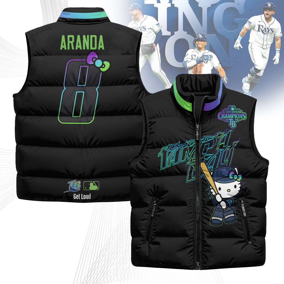 TB x Meow KT 2026 AL East Champs Puffer Vest - Printed