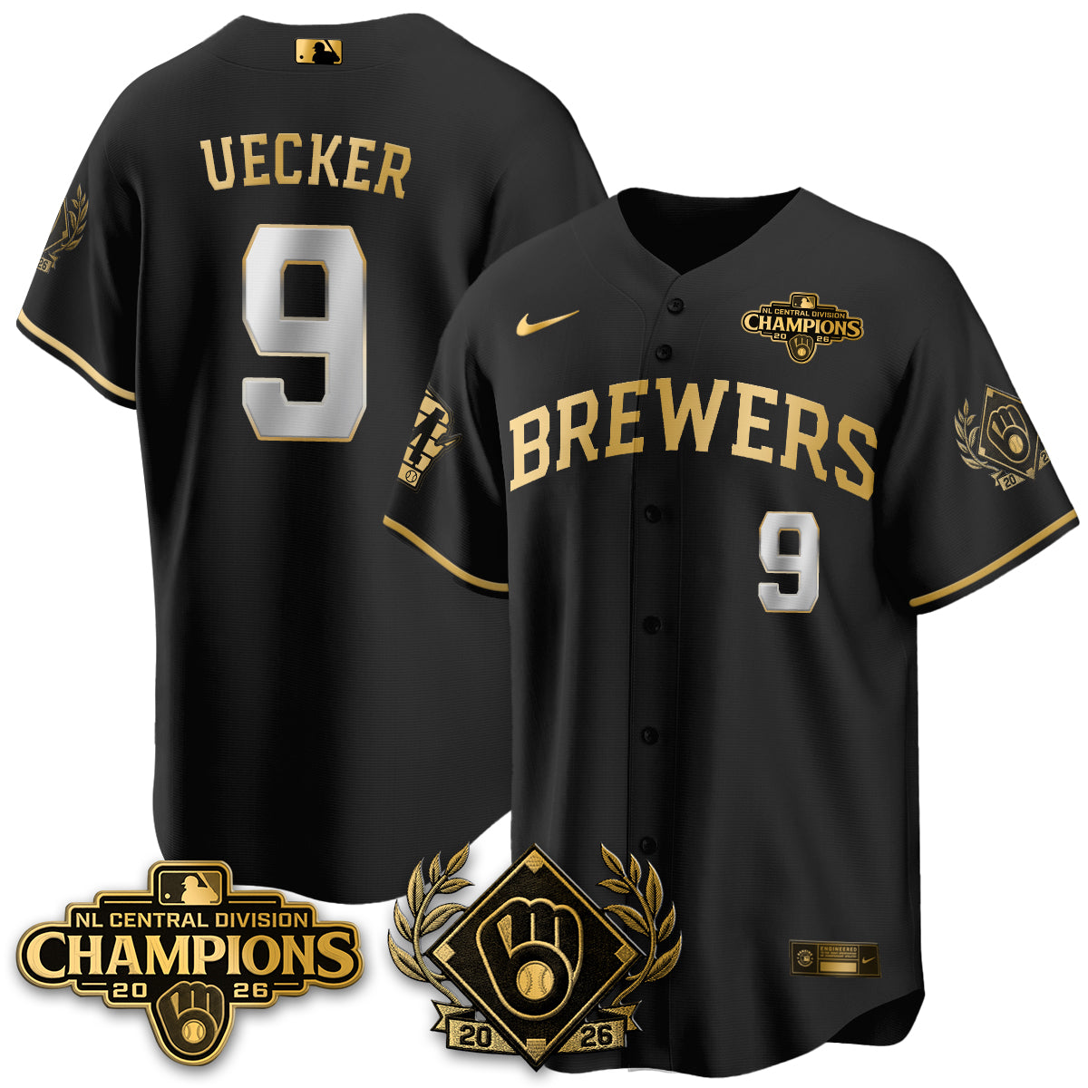 Milwaukee Brewers 2026 NL Division Champs Vapor Gold Jersey - Stitched