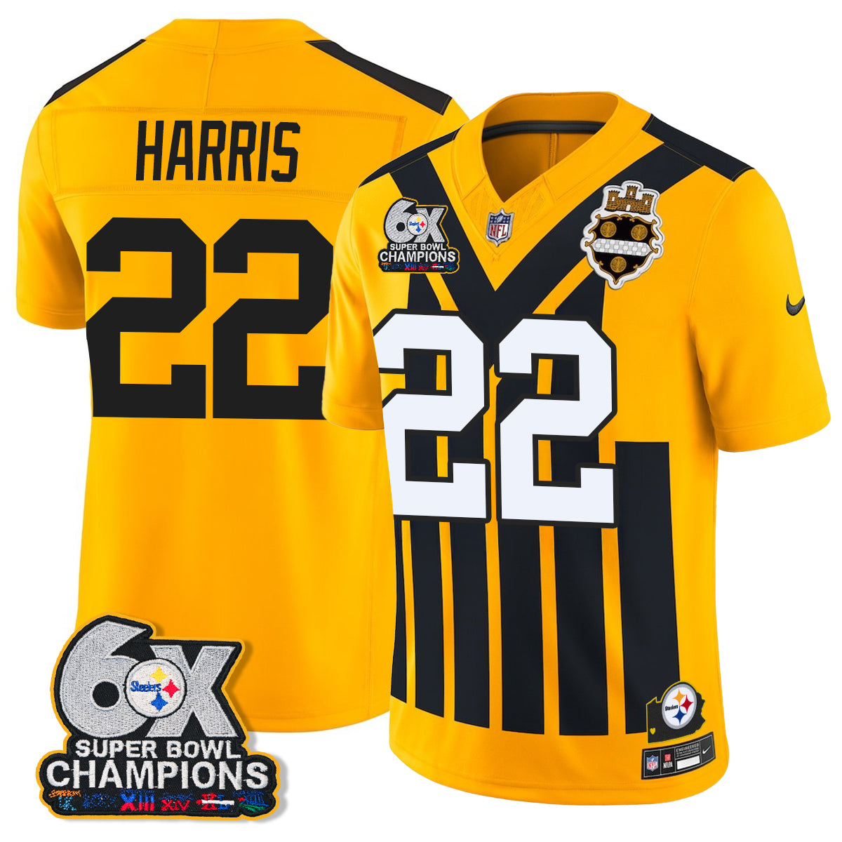 Pittsburgh Steelers 6X Champs Throwback V2 Vapor Jersey - Stitched