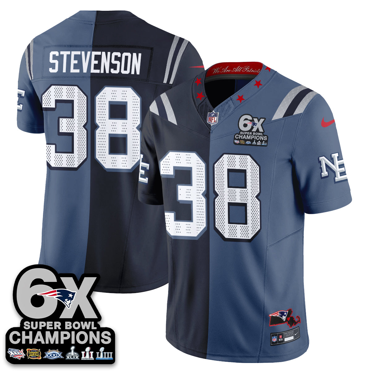 NE 6X Champs Rivalries Split Edition Vapor Jersey - Stitched (V2)