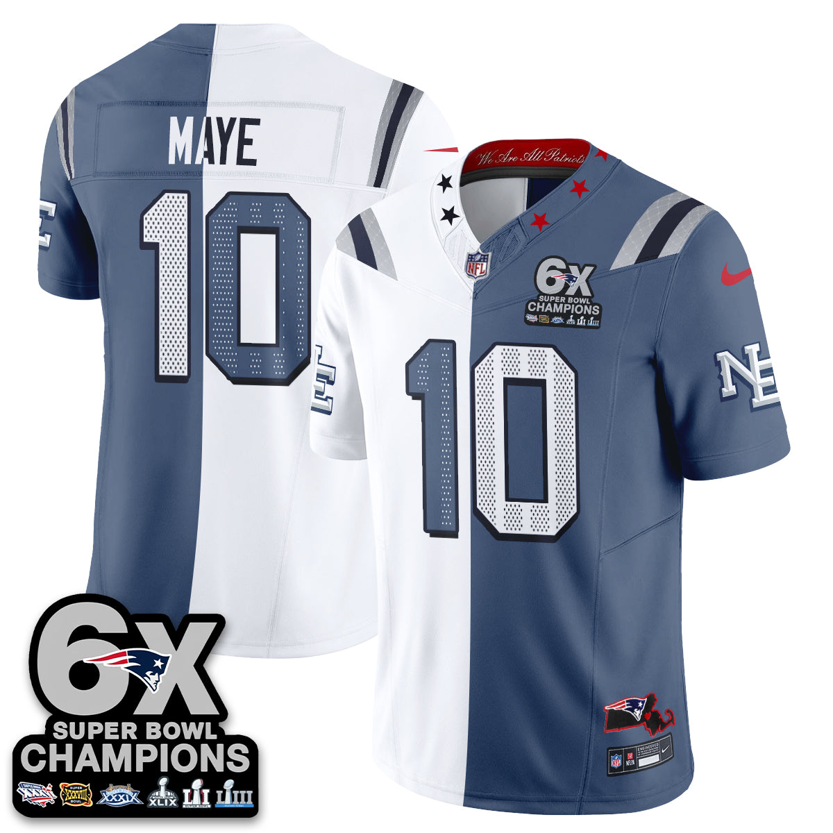 NE 6X Champs Rivalries Split Edition Vapor Jersey - Stitched (V2)