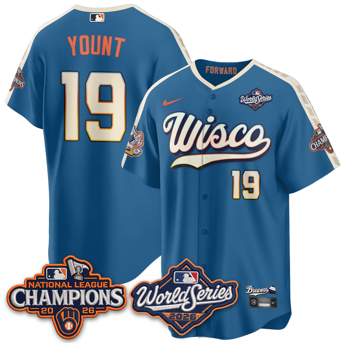 Milwaukee Brewers WS26 & 2026 NL Champions City Connect Vapor Jersey - Stitched