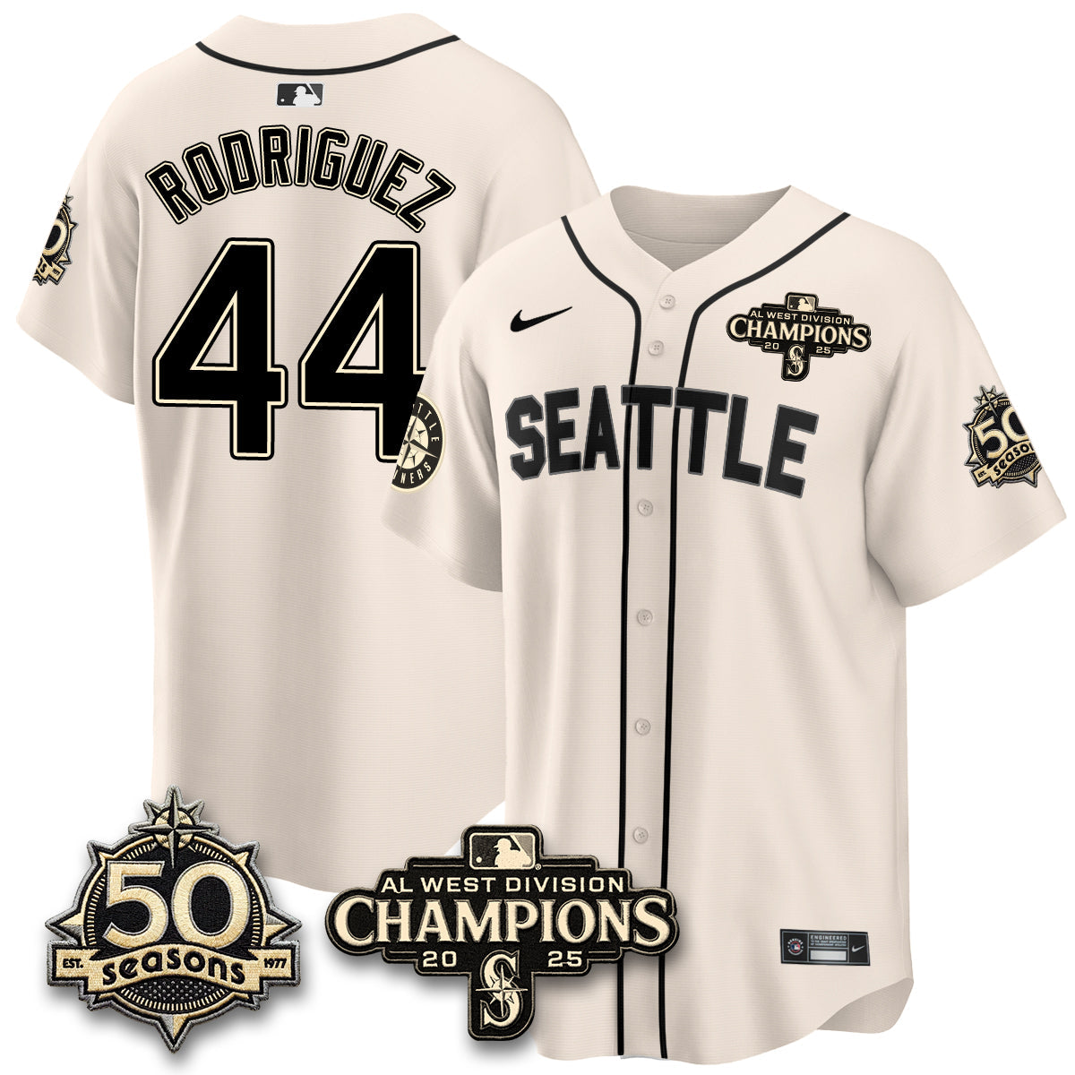SEA Limited Throwback Cream Jersey - 50th Anniversary & AL West Division Champions - All Stitched