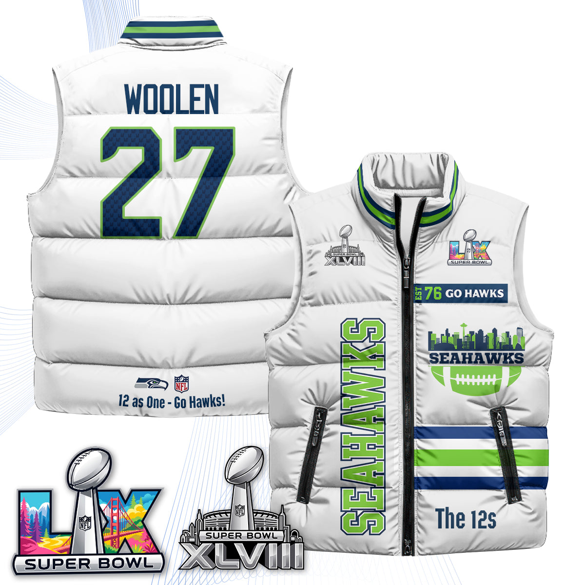 SEA "Go Hawks" Edition Puffer Vest - Printed