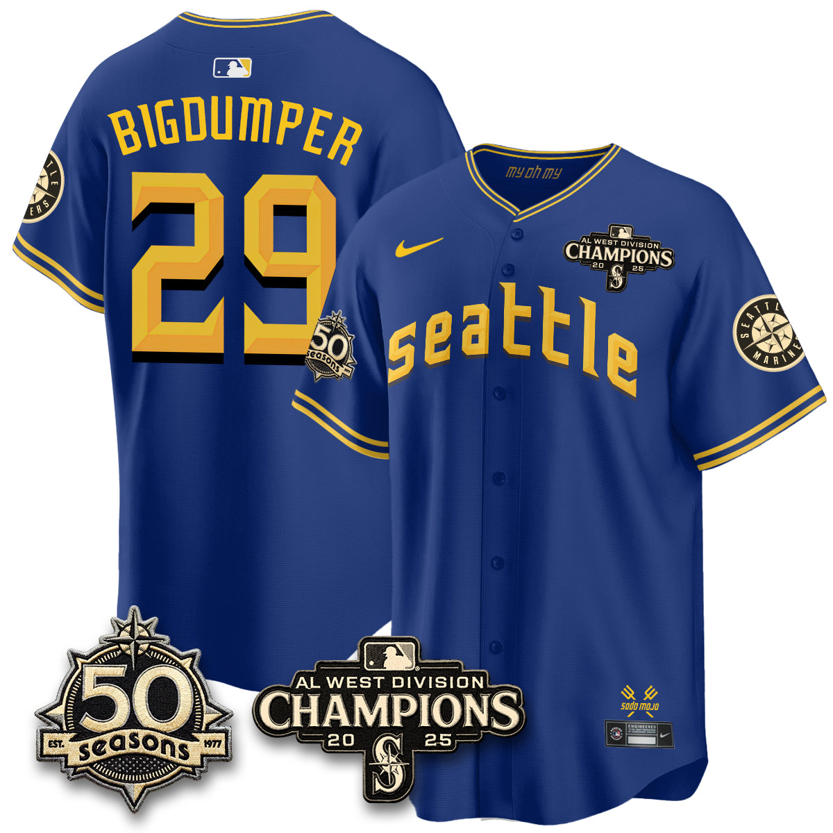 SEA Limited Throwback Cream Jersey - 50th Anniversary & AL West Division Champions - All Stitched