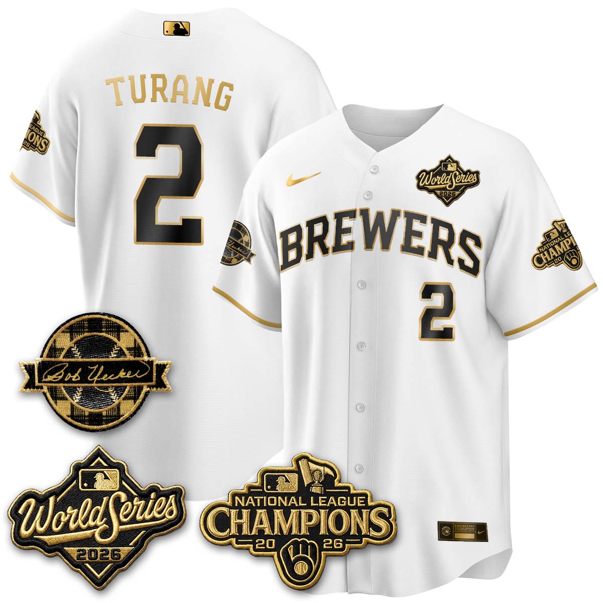 MIL WS26 - Bob Uecker Patch Black Gold Jersey - Stitched (Tiktok)