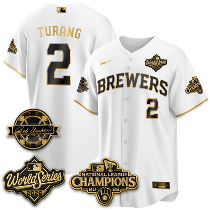 MIL WS26 - Bob Uecker Patch Black Gold Jersey - Stitched (Tiktok)