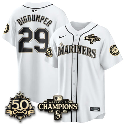 SEA Limited Throwback Cream Jersey - 50th Anniversary & AL West Division Champions - All Stitched