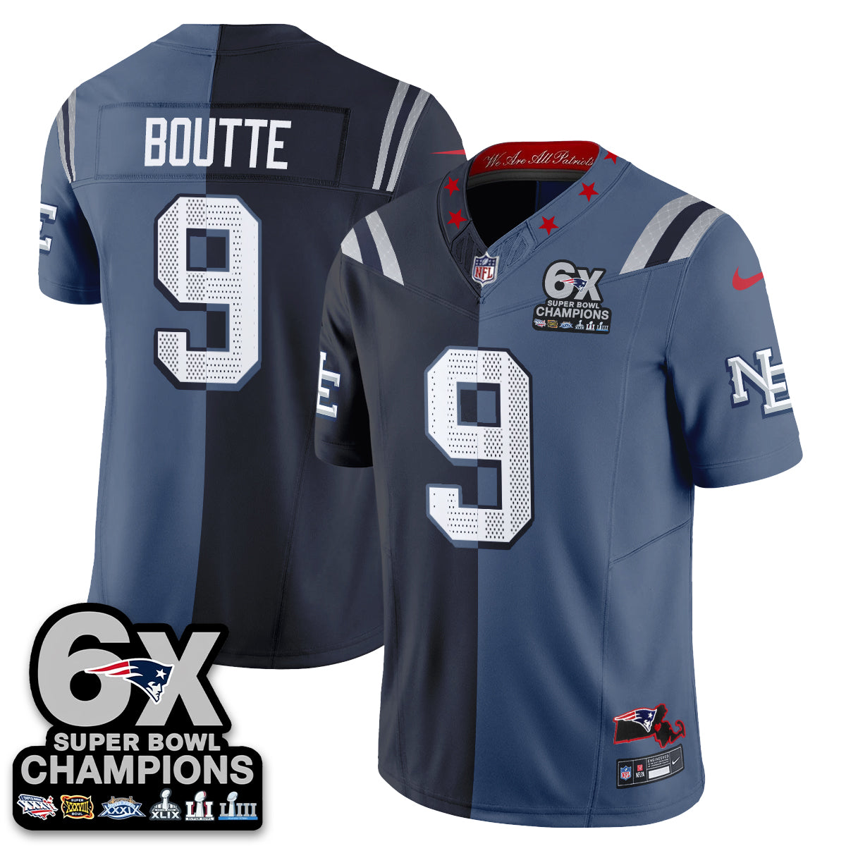 NE 6X Champs Rivalries Split Edition Vapor Jersey - Stitched (V2)