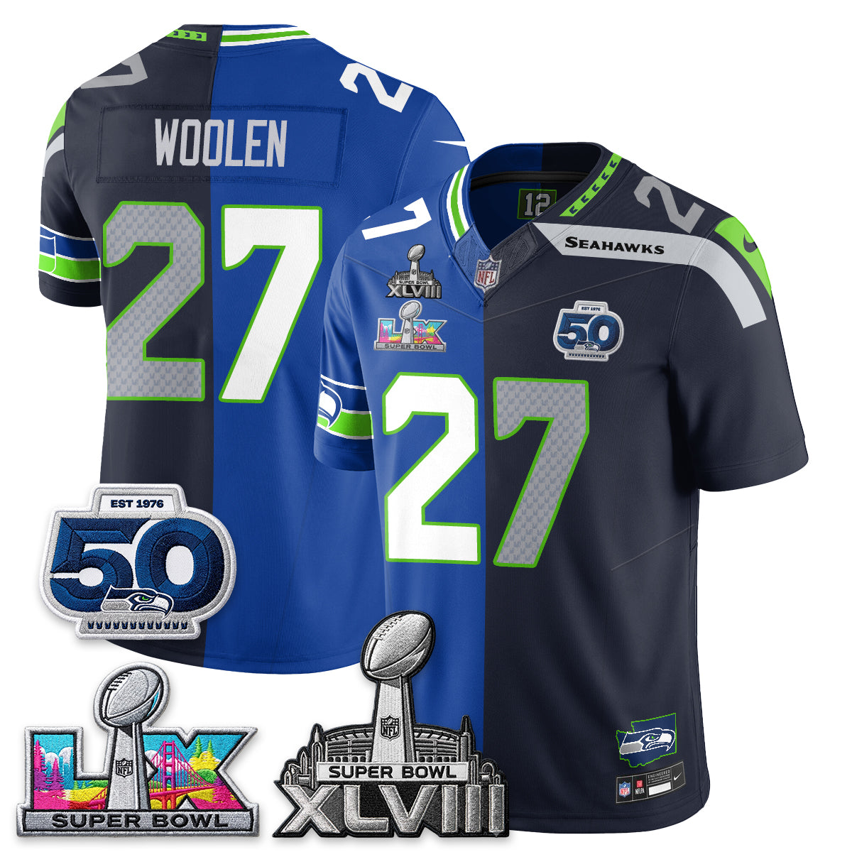 Seattle Seahawks SB LX Champs Split Edition Vapor Jersey - Stitch