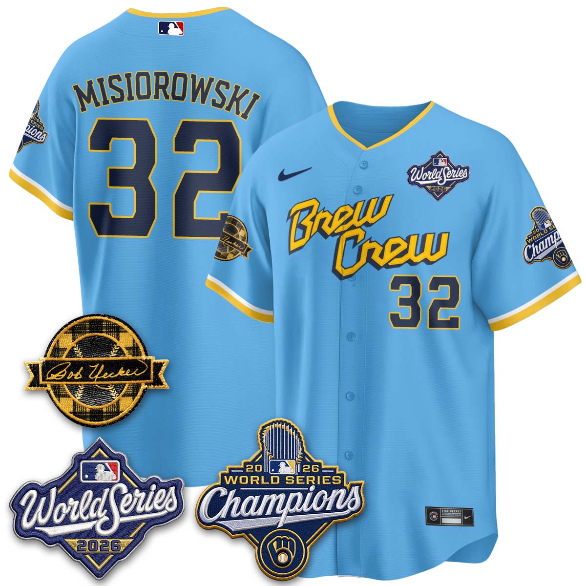 MIL 2026 WS Champions - Bob Uecker Patch Gold Jersey - Stitched (Tiktok)