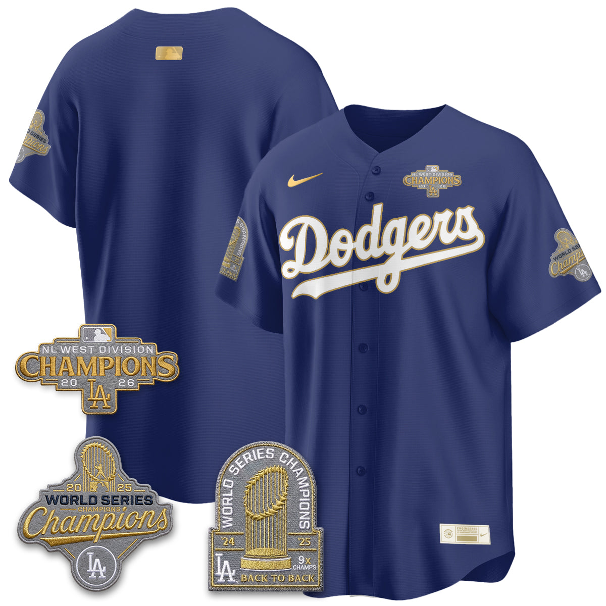 Los Angeles Dodgers 2026 NL West Champs Black Gold Vapor Jersey- Stitched