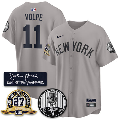 NYY John Sterling Tribute Patch Vapor Premier Limited Jersey - Stitched