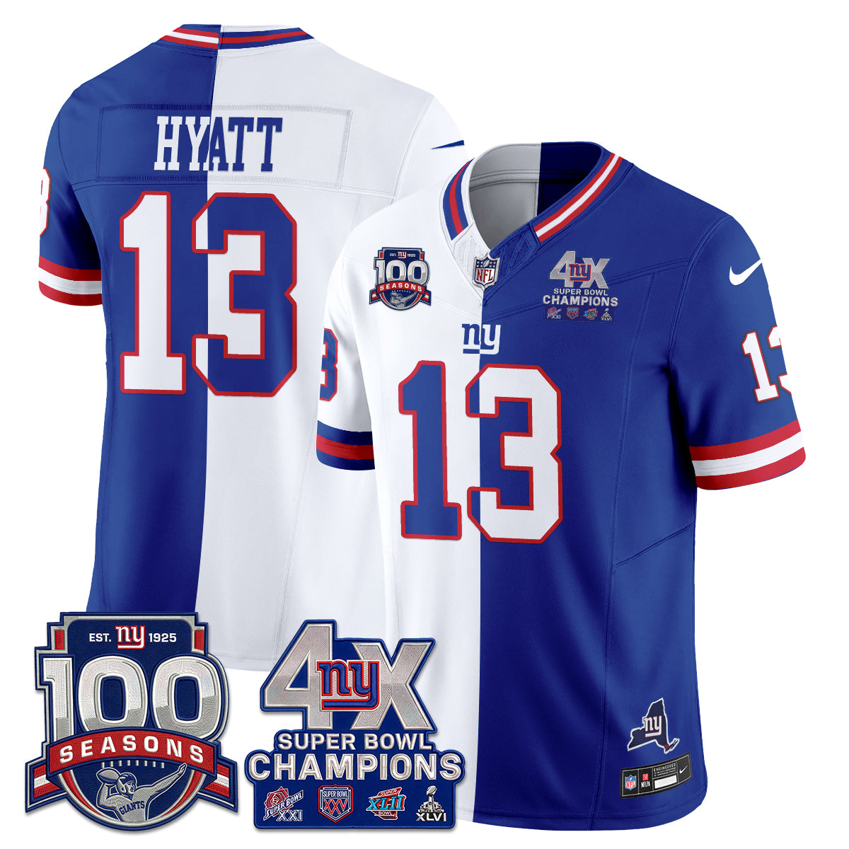 New York Giants 4X SBowl Split Edition Vapor Jersey - Stitched
