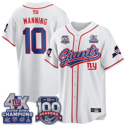 NYG 4X Champs & 100 Anniversary Vapor Baseball Jersey V2- Stitched