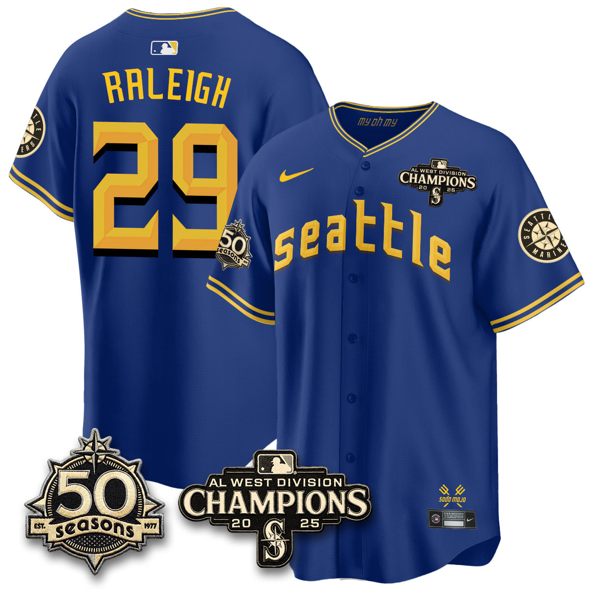 SEA Limited Throwback Cream Jersey - 50th Anniversary & AL West Division Champions - All Stitched