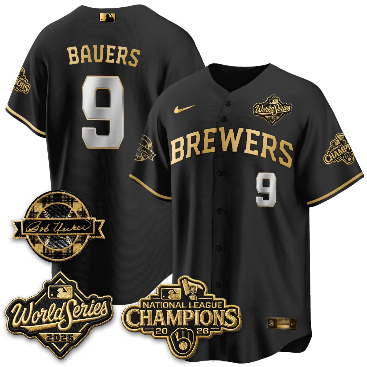 MIL WS26 - Bob Uecker Patch Black Gold Jersey - Stitched (Tiktok)