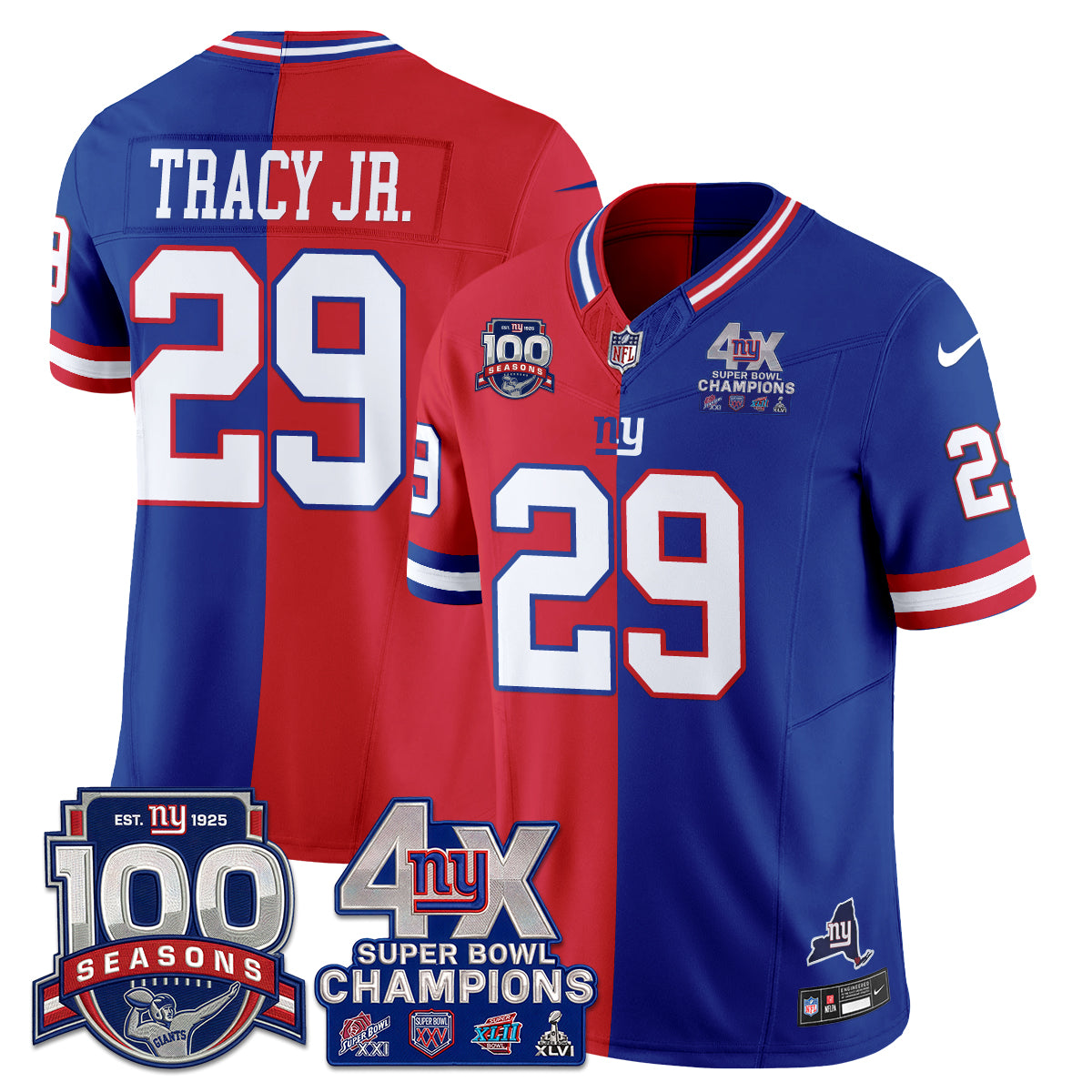 New York Giants 4X SBowl Split Edition Vapor Jersey - Stitched