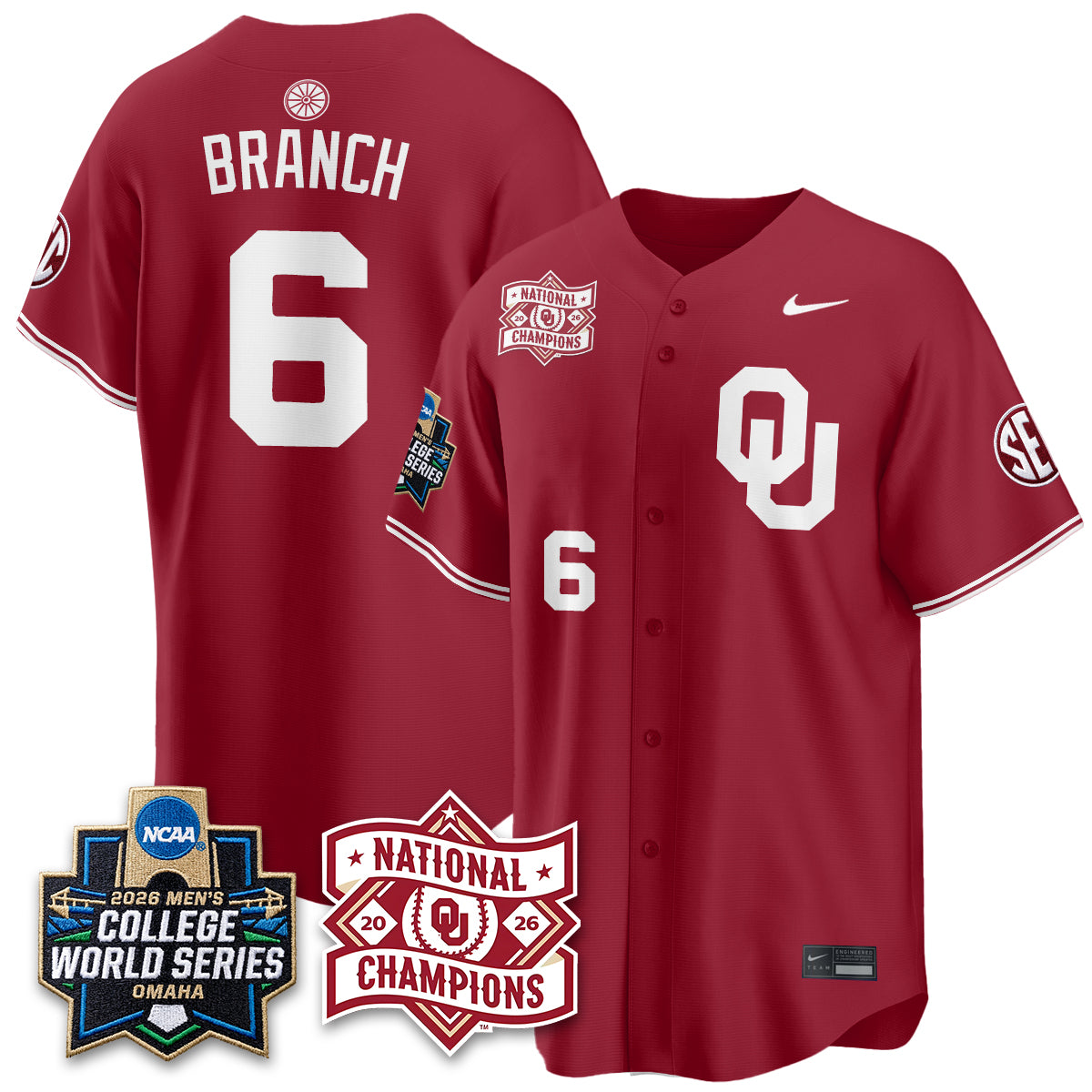 Oklahoma Sooners 2026 NCAA Baseball Men's College World Series Champions Vapor Jersey - Stitched