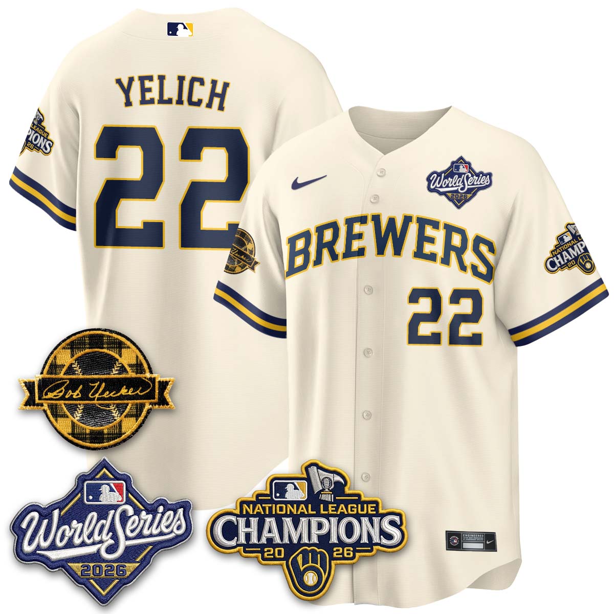 MIL WS26 - Bob Uecker Patch Black Gold Jersey - Stitched (Tiktok)
