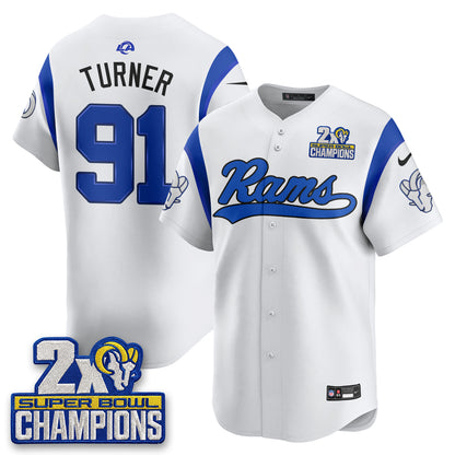 LAR 2X Champs Fearsome White Baseball Vapor Jersey - Stitched