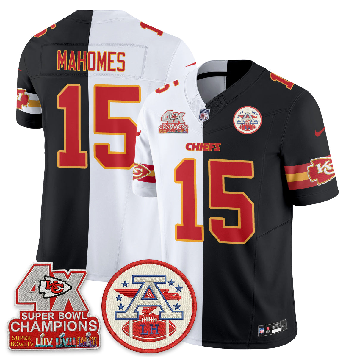 Kansas City Chiefs 4X Champs Patch Split Edition Vapor Jersey - Stitched