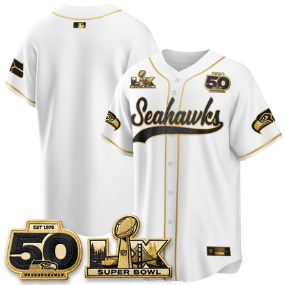 Seattle Seahawks SB LX Champs Gold Edition Baseball Jersey - Stitch