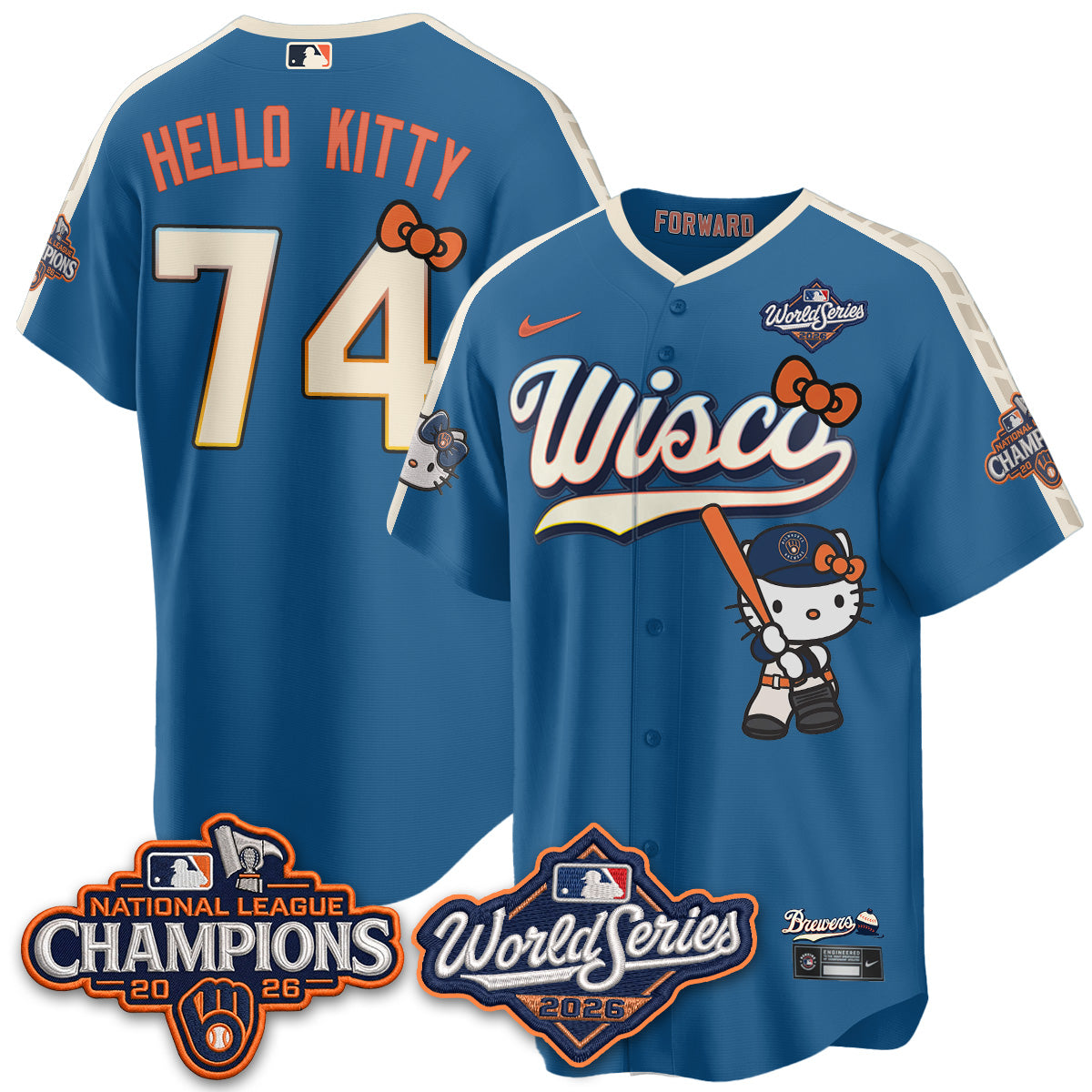 Milwaukee Brewers 2026 NL Champions x Meow KT Vapor Jersey - Stitched
