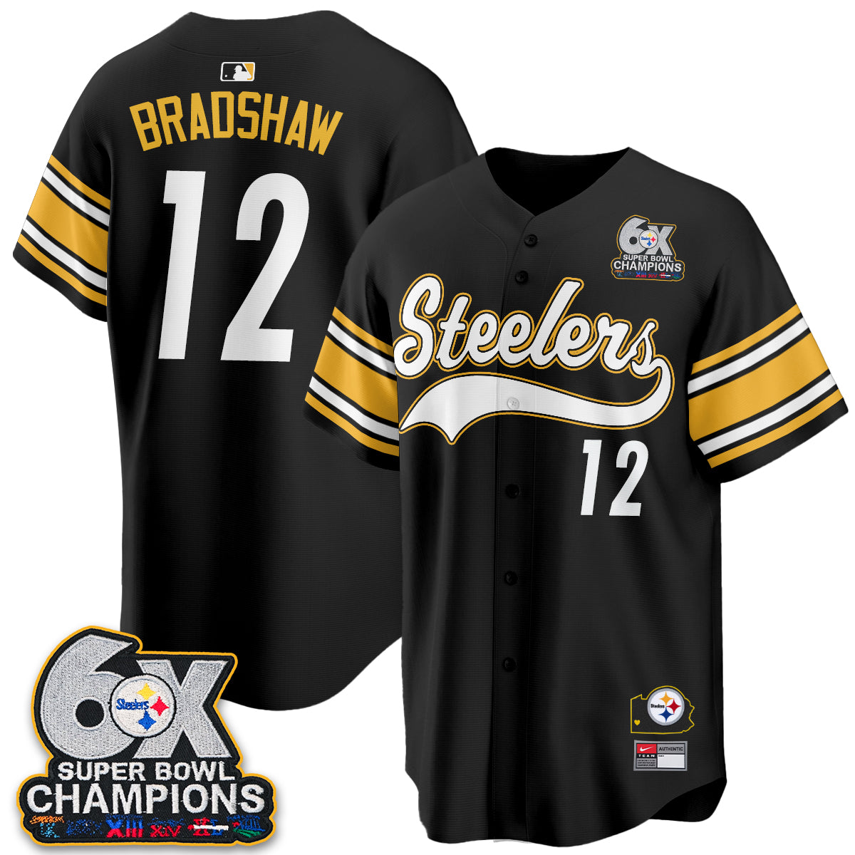 Pittsburgh Steelers 6X Champs Throwback Baseball Vapor Jersey - Stitched