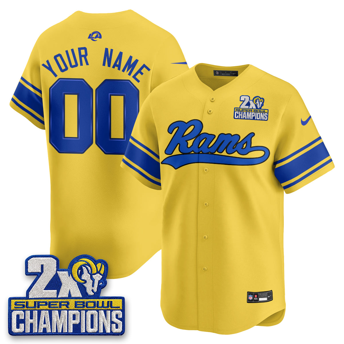 LAR 2X Champs Rivalries Baseball Vapor Custom Jersey - Stitched