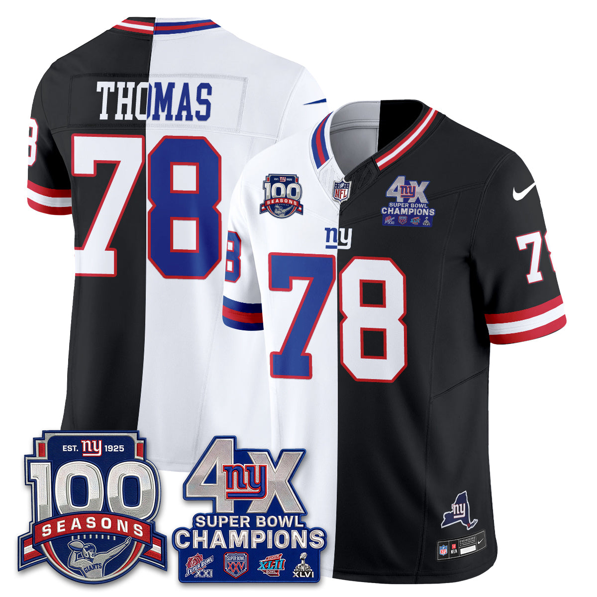 New York Giants 4X SBowl Split Edition Vapor Jersey - Stitched