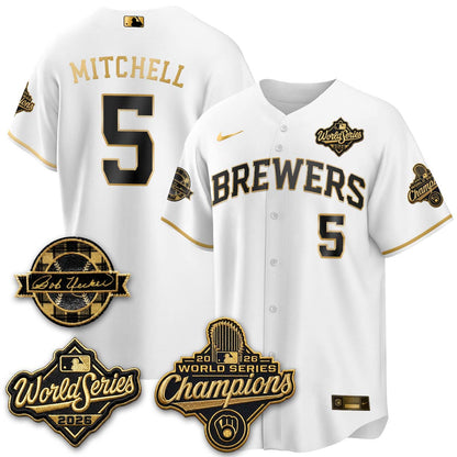 MIL 2026 WS Champions - Bob Uecker Patch Gold Jersey - Stitched (Tiktok)