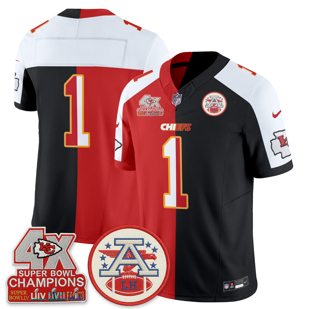 Kansas City Chiefs 4X Champs Patch Split Edition Vapor Jersey - Stitched