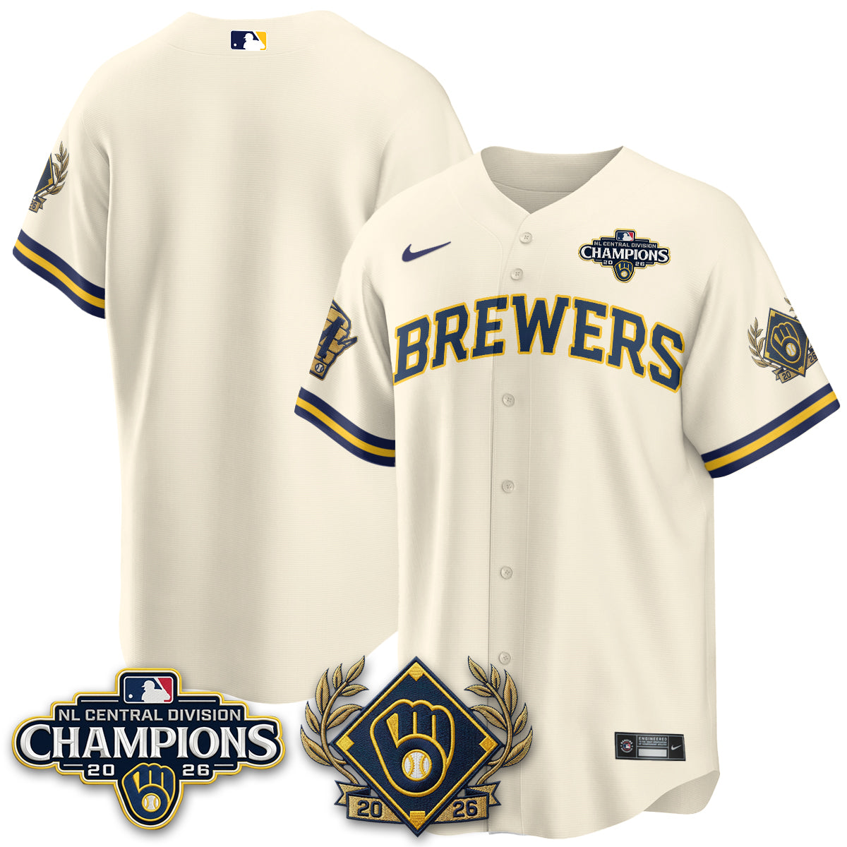 Milwaukee Brewers 2026 NL Division Champs Vapor Gold Jersey - Stitched