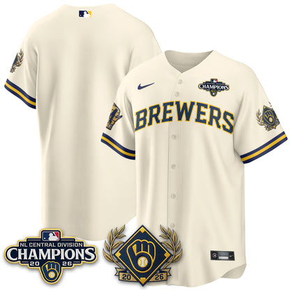 Milwaukee Brewers 2026 NL Division Champs Vapor Gold Jersey - Stitched