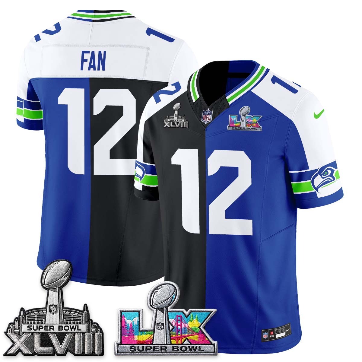 SEA Throwback 2 SB Patches Vapor Jersey - Stitched