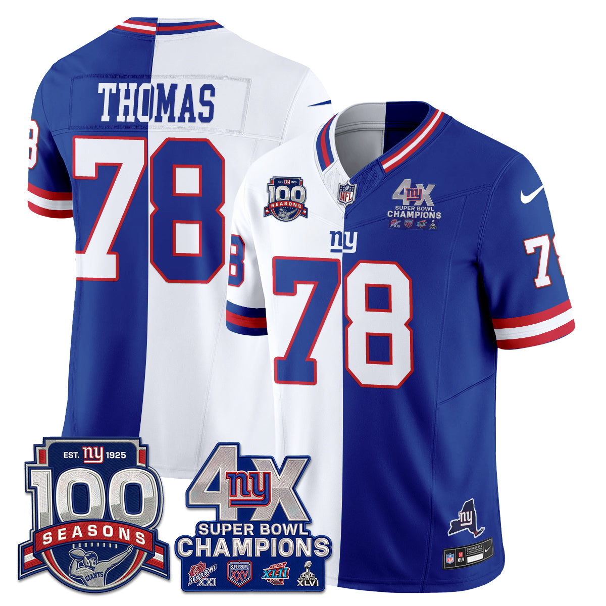 New York Giants 4X SBowl Split Edition Vapor Jersey - Stitched