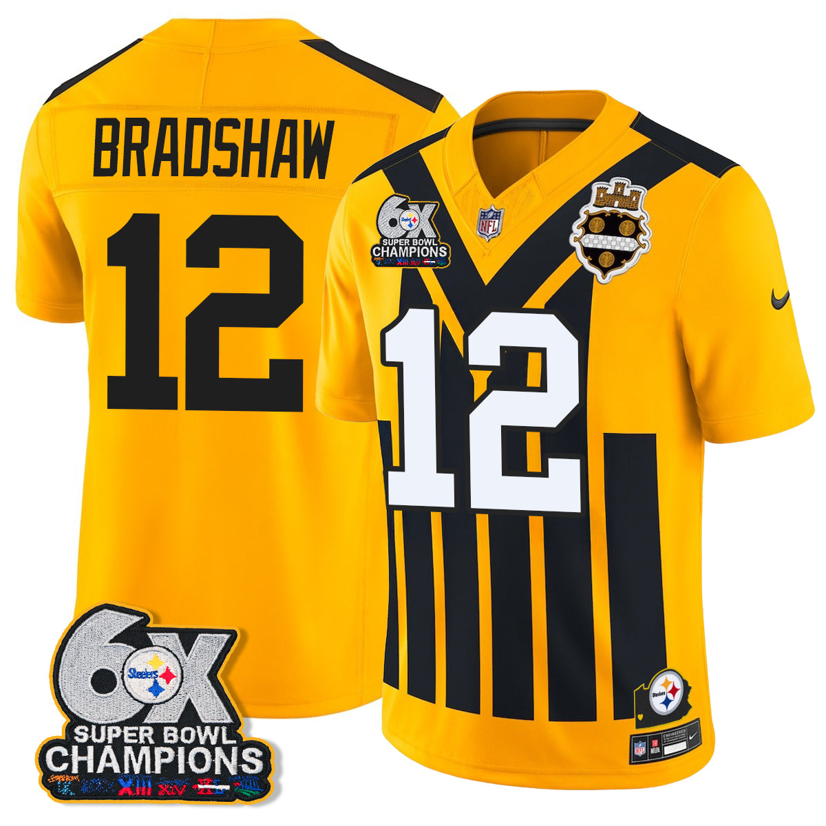 Pittsburgh Steelers 6X Champs Throwback V2 Vapor Jersey - Stitched