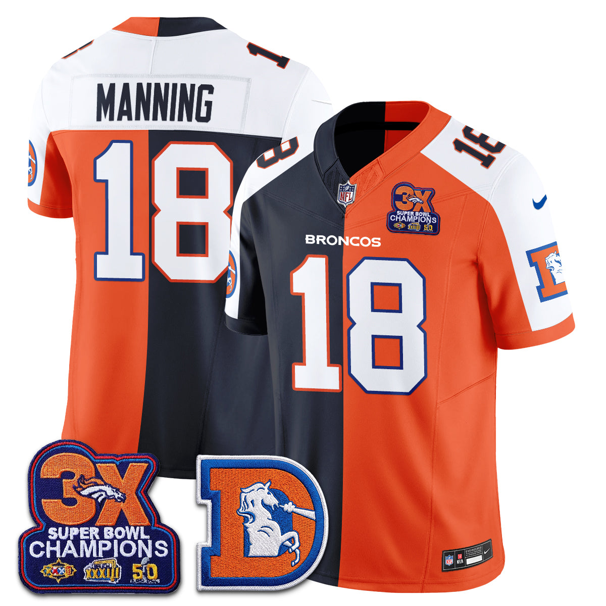 Denver Broncos Throwback Split Vapor Jersey - Stitched