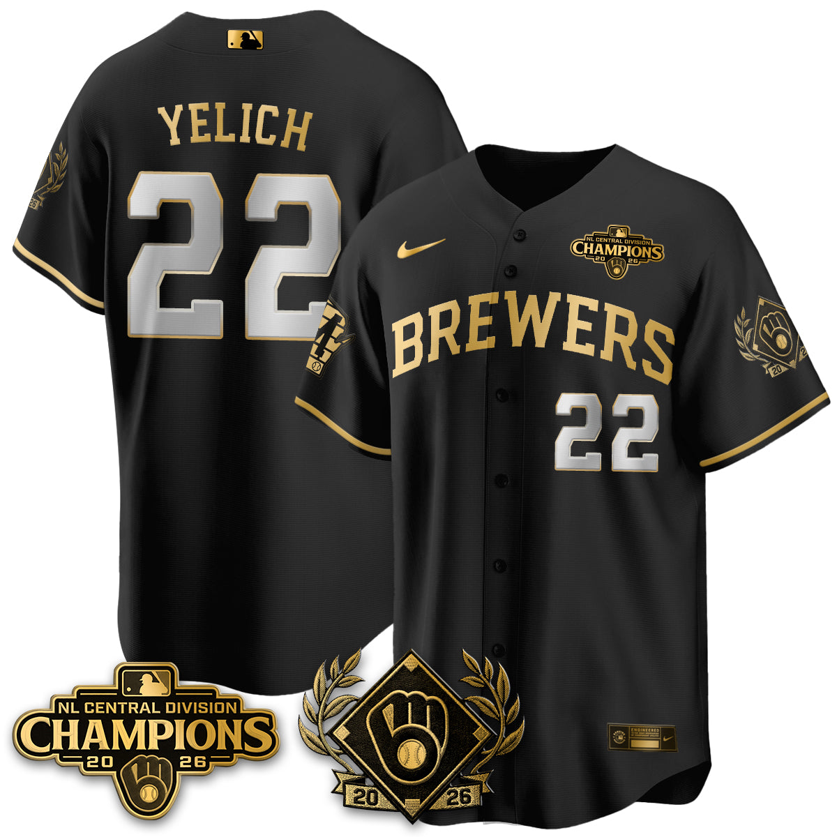 Milwaukee Brewers 2026 NL Division Champs Vapor Gold Jersey - Stitched