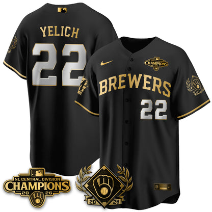 Milwaukee Brewers 2026 NL Division Champs Vapor Gold Jersey - Stitched