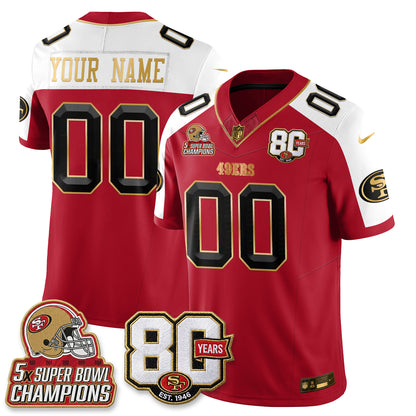 SF 80 Years & 5X Champs Vapor Custom Jersey - Stitched